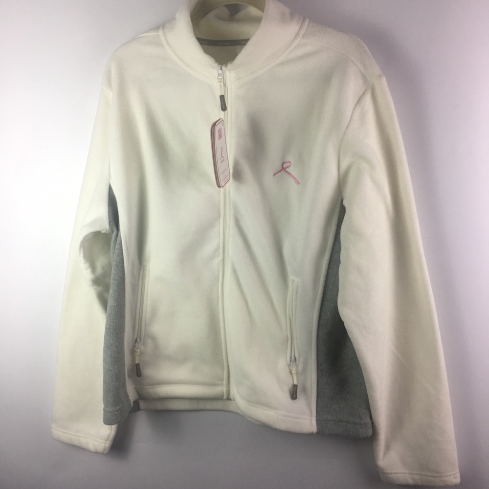 NWT Womens Lecare Breast Cancer White Grey Fleece